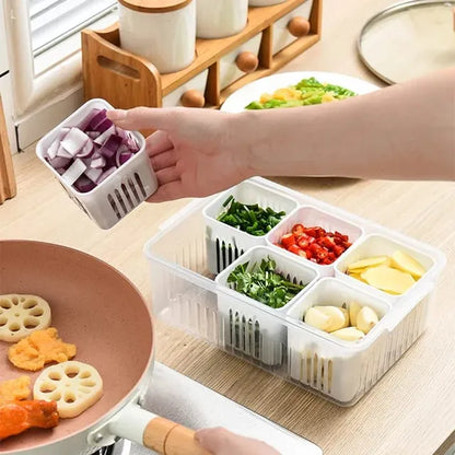 6-Compartment Detachable Fridge Organizer – Drain Basket