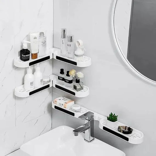 180° Rotating Punch-free Bathroom Rack – Wall-Mounted Space Saver