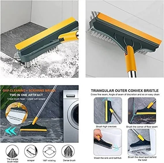 2 in 1 Bathroom Cleaning Brush with Wiper – Long Handle 180° Rotating Floor Brush
