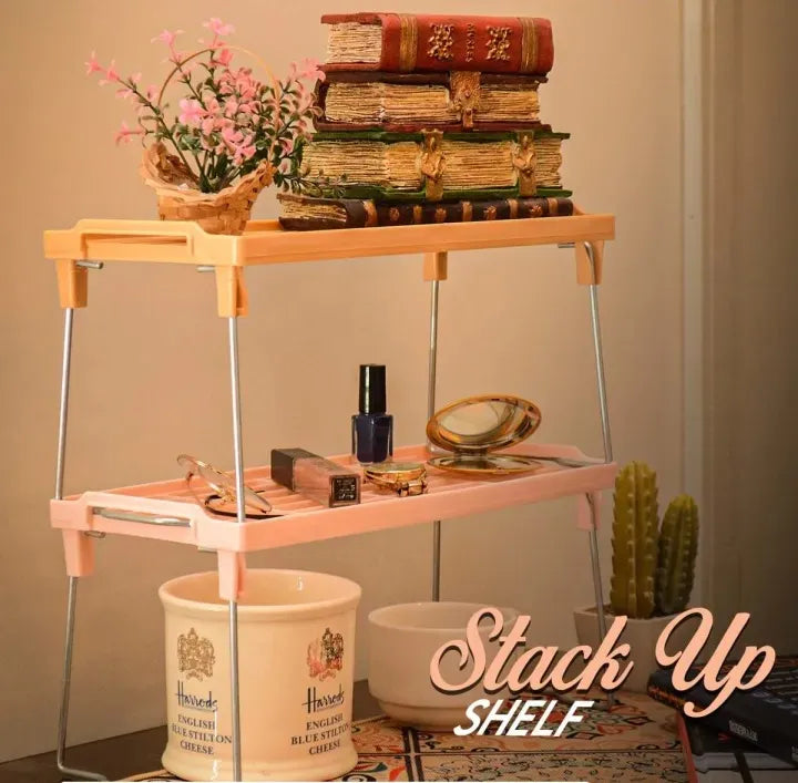 Kitchen Cabinet Shelf – Stackable Foldable Storage Rack