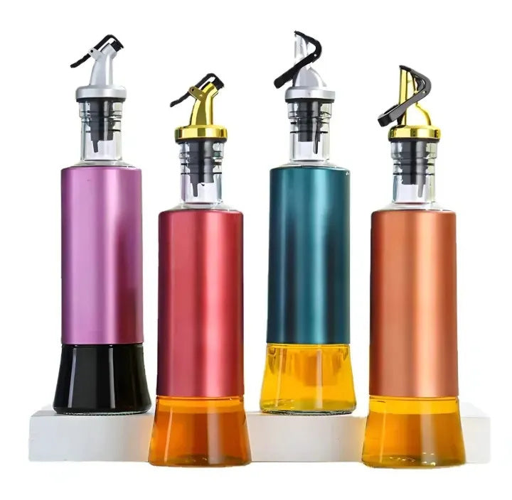 Premium Transparent Glass Oil Storage Bottle with Stainless Steel Pourer – Kitchen Cooking & Seasoning Dispenser