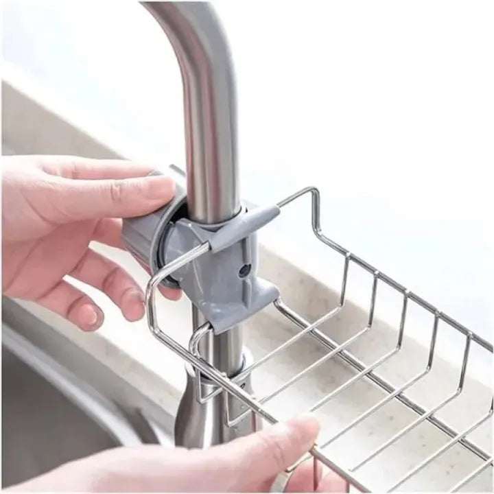 Adjustable Stainless Steel Faucet Sponge Holder – Kitchen Sink Organizer Rack for Soap, Sponge & Cleaning Tools