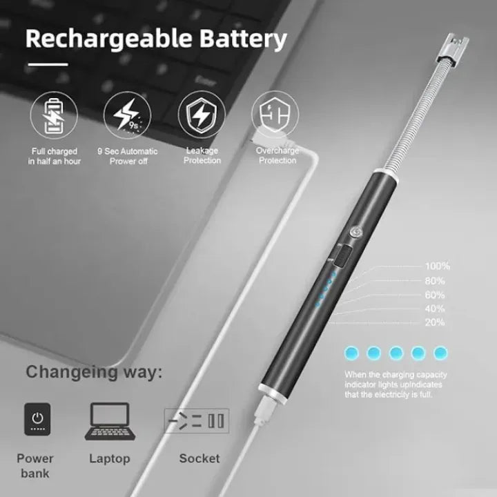USB Electric Lighter – Flameless Windproof Arc Igniter