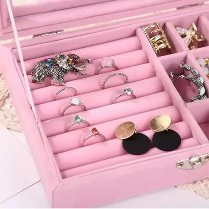 Premium Pink Jewellery Organizer – Glass Lid Ring & Earring Display Box