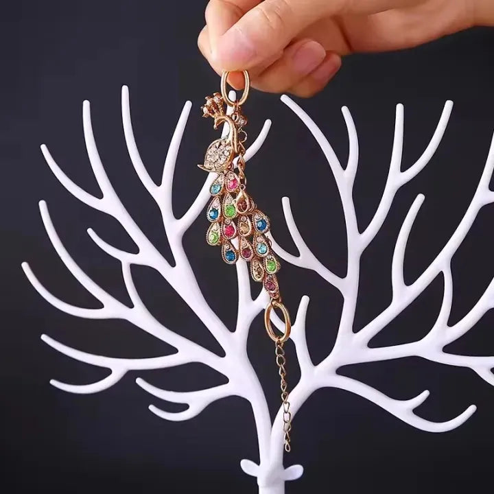 Elegant Deer Tree Jewelry Organizer Stand – Multi Tier Necklace, Bracelet & Earring Display with Storage Tray