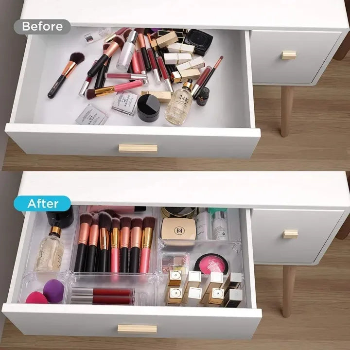 Clear Acrylic Drawer Organizer Set – Multipurpose Storage Trays for Makeup, Bathroom, Kitchen & Office