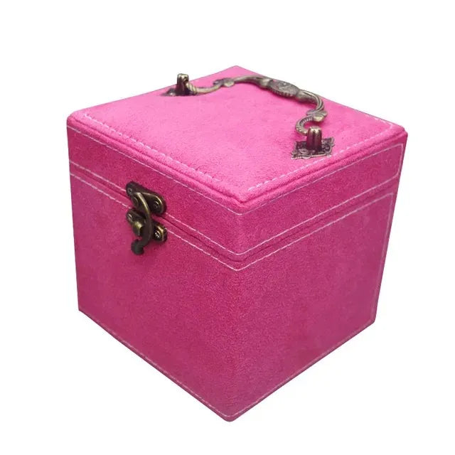 3 Layer Velvet Jewellery Box with Mirror & Decorative Handle