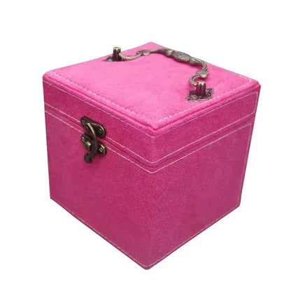 3 Layer Velvet Jewellery Box with Mirror & Decorative Handle