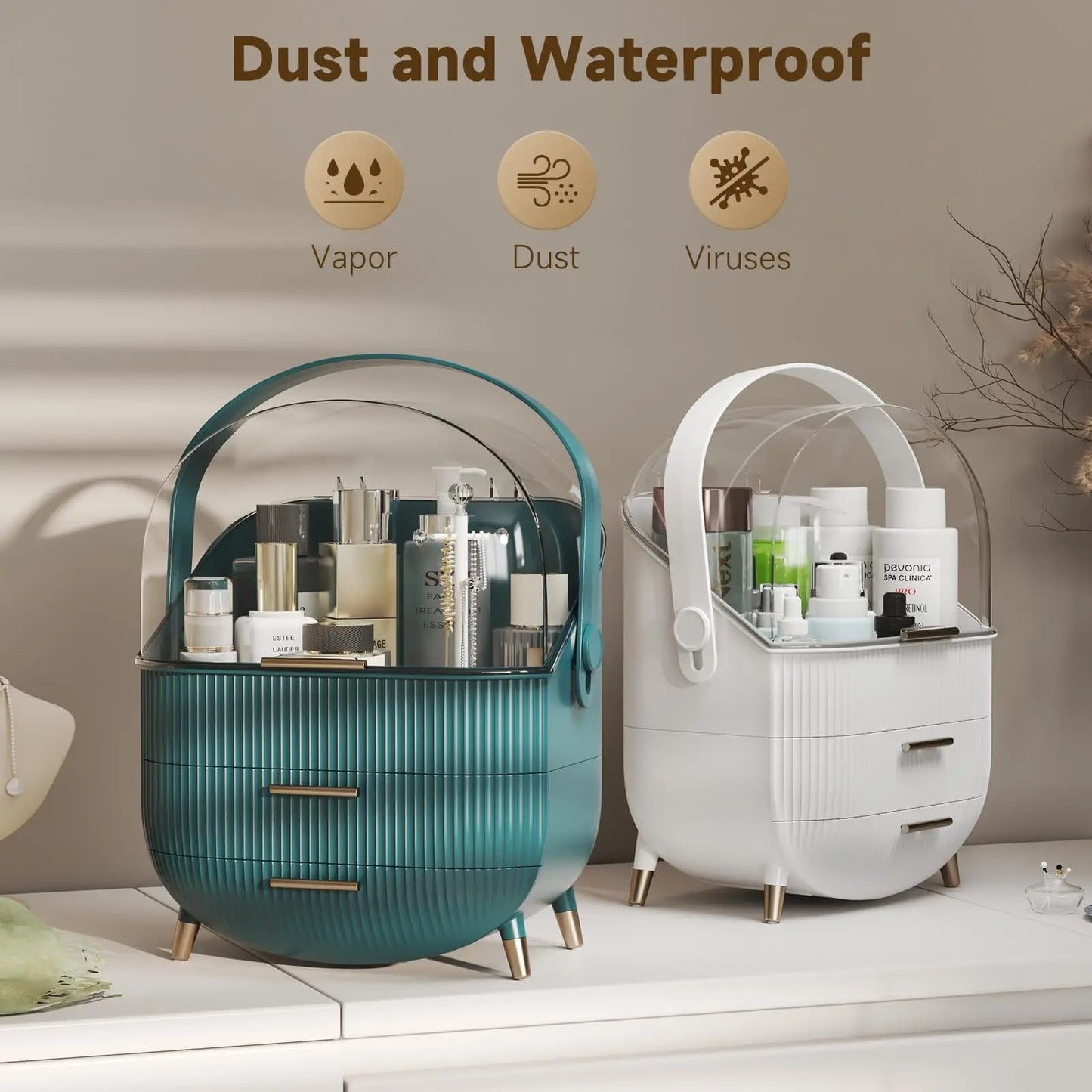 Makeup Storage Organizer with Lid – Waterproof Cosmetic & Skincare Storage Box