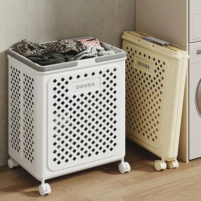 Space Saving Rolling Laundry Basket – Foldable Plastic Clothes Hamper with Wheels for Home