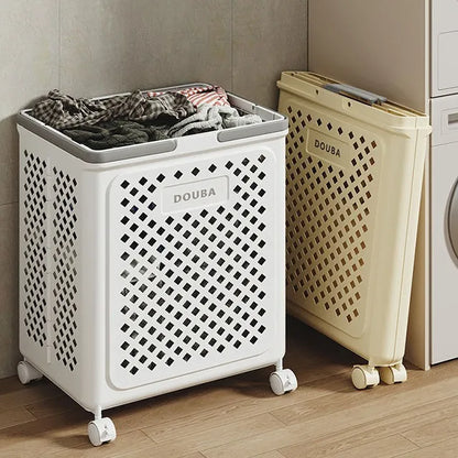Space Saving Rolling Laundry Basket – Foldable Plastic Clothes Hamper with Wheels for Home