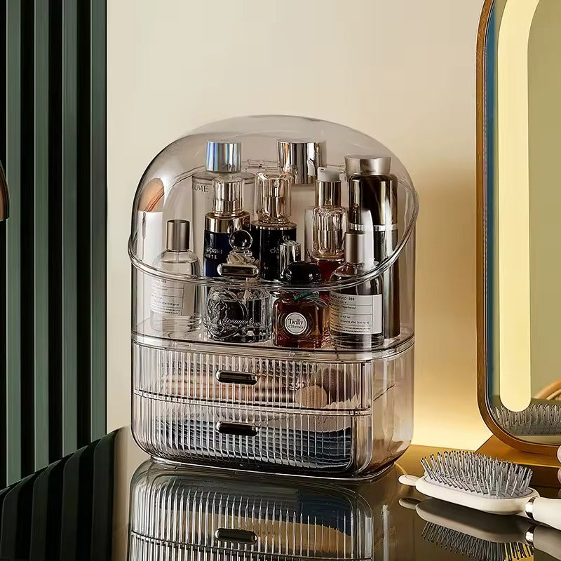 Transparent Desk Makeup Organizer Box – Large Capacity Cosmetic & Jewelry Storage