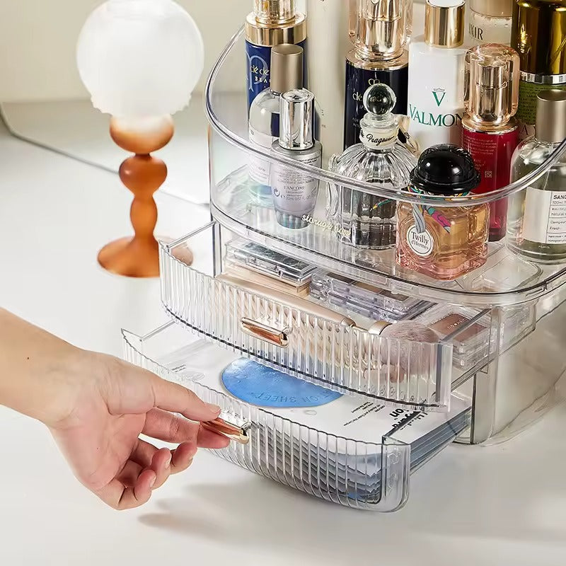 Transparent Desk Makeup Organizer Box – Large Capacity Cosmetic & Jewelry Storage