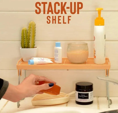 Kitchen Cabinet Shelf – Stackable Foldable Storage Rack
