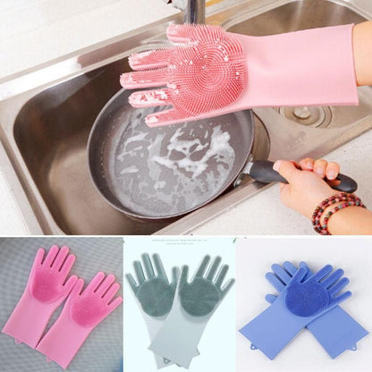 Silicone Dishwashing Cleaning Gloves – Reusable Magic Scrubber Gloves