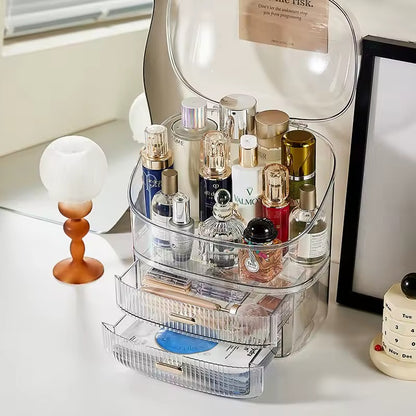 Transparent Desk Makeup Organizer Box – Large Capacity Cosmetic & Jewelry Storage