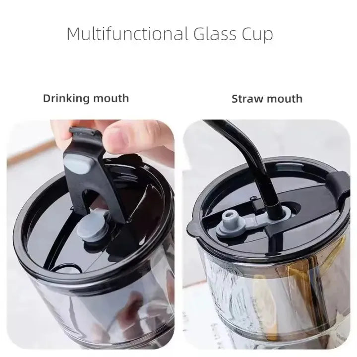 450ML Reusable Glass Tumbler – Coffee Cup with Straw & Sleeve