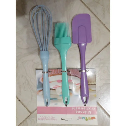 Pack of 3 Essential Kitchen – Tools Silicone Spatula, Oil Brush & Whisk Set