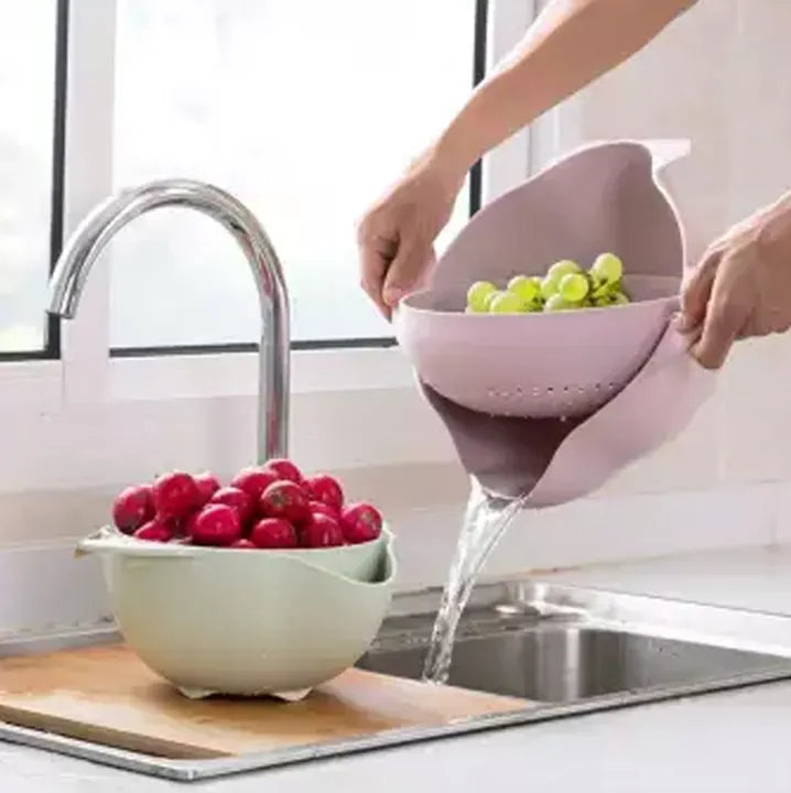 2‑in‑1 Strainer Bowl – Kitchen Fruit & Veg Washing Basket