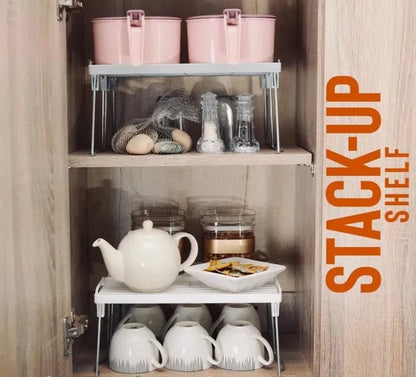 Kitchen Cabinet Shelf – Stackable Foldable Storage Rack
