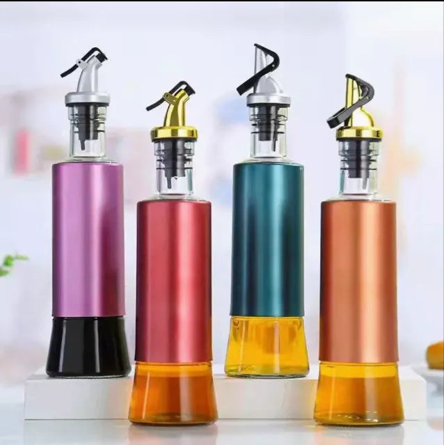 Premium Transparent Glass Oil Storage Bottle with Stainless Steel Pourer – Kitchen Cooking & Seasoning Dispenser