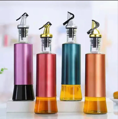 Premium Transparent Glass Oil Storage Bottle with Stainless Steel Pourer – Kitchen Cooking & Seasoning Dispenser