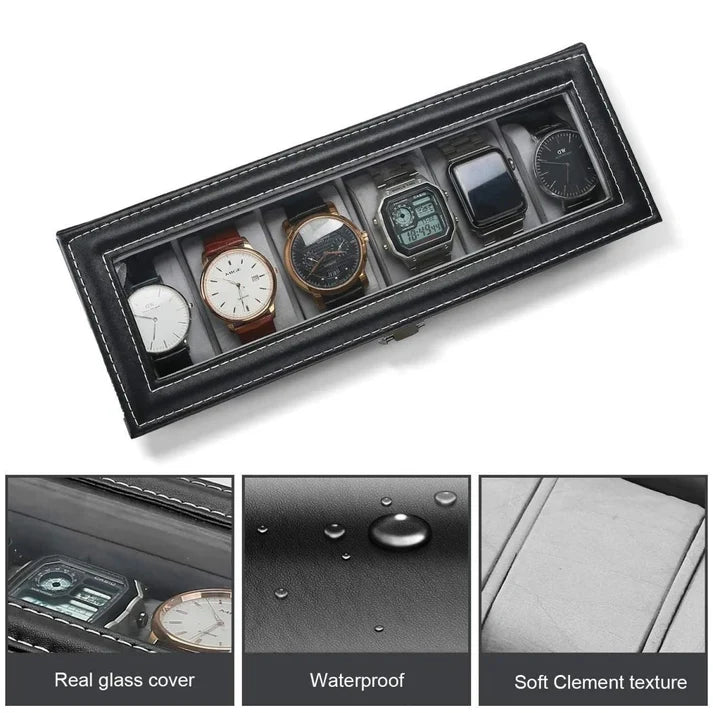 Watch Display Case – PU Leather Wrist Watch Organizer Box
