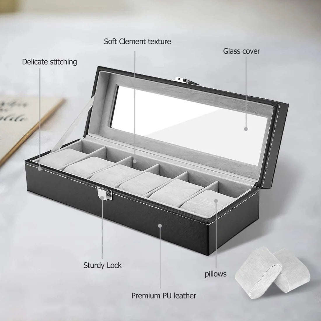 Watch Display Case – PU Leather Wrist Watch Organizer Box