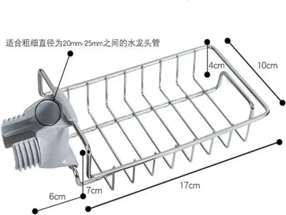 Adjustable Stainless Steel Faucet Sponge Holder – Kitchen Sink Organizer Rack for Soap, Sponge & Cleaning Tools