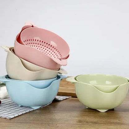 2‑in‑1 Strainer Bowl – Kitchen Fruit & Veg Washing Basket