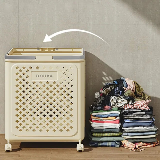 Space Saving Rolling Laundry Basket – Foldable Plastic Clothes Hamper with Wheels for Home