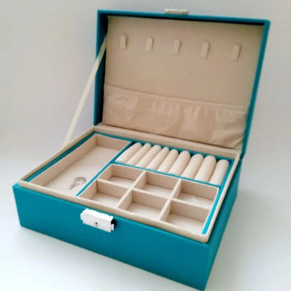 Two Layer Large Jewellery Organizer Box with Lock – PU Leather Jewellery Storage Case