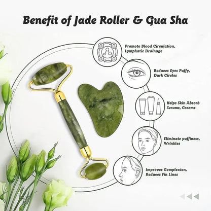 Roller for Face and Set Face Jade Stone for Anti-Aging, Eye Puffiness Wrinkles, Skincare Massage Tools