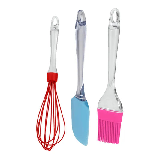 Pack of 3 Essential Kitchen – Tools Silicone Spatula, Oil Brush & Whisk Set