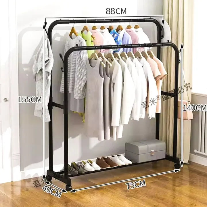 Double Pole Metal Garment Rack – 2-Tier Professional Storage Stand