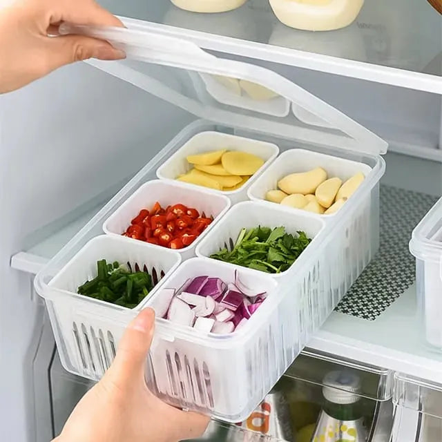 6-Compartment Detachable Fridge Organizer – Drain Basket