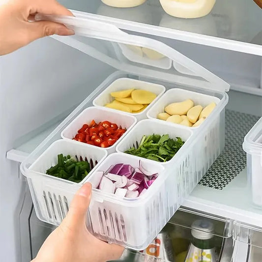 6-Compartment Detachable Fridge Organizer – Drain Basket