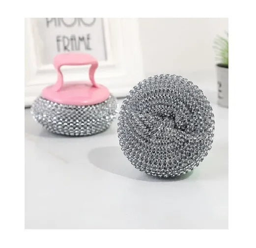 Stainless Steel Wire Ball Brush with Long Handle – Kitchen Dishwashing Scrubber