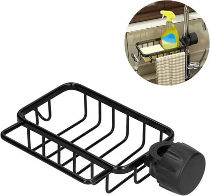 Adjustable Stainless Steel Faucet Sponge Holder – Kitchen Sink Organizer Rack for Soap, Sponge & Cleaning Tools