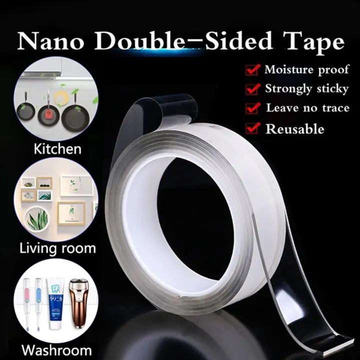 Nano Double-Sided Transparent Tape | Washable & Reusable Strong Adhesive