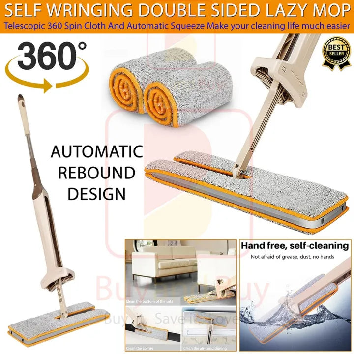 Self-Wringing Double-Sided Lazy Mop – 360° Spin & Automatic Squeeze