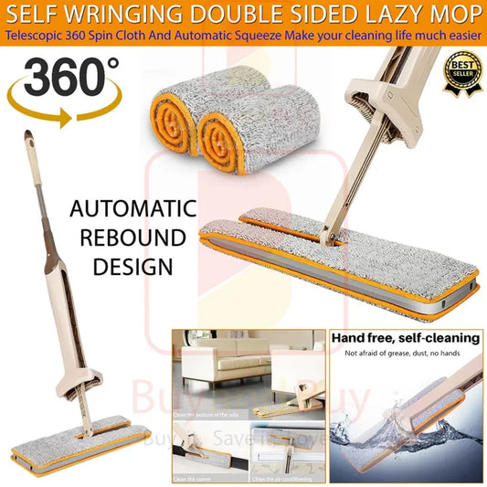 Self-Wringing Double-Sided Lazy Mop – 360° Spin & Automatic Squeeze