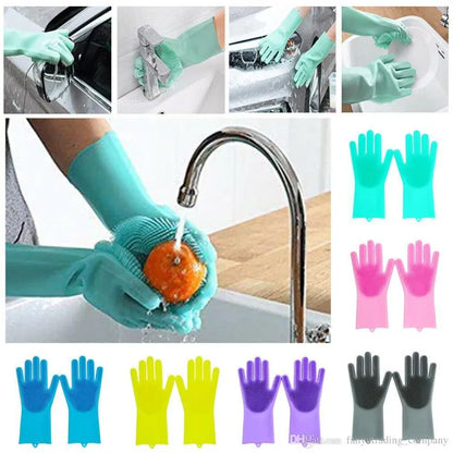 Silicone Dishwashing Cleaning Gloves – Reusable Magic Scrubber Gloves