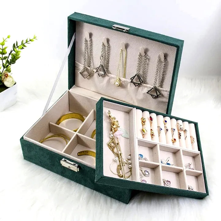 Two Layer Large Jewellery Organizer Box with Lock – PU Leather Jewellery Storage Case
