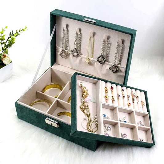 Two Layer Large Jewellery Organizer Box with Lock – PU Leather Jewellery Storage Case