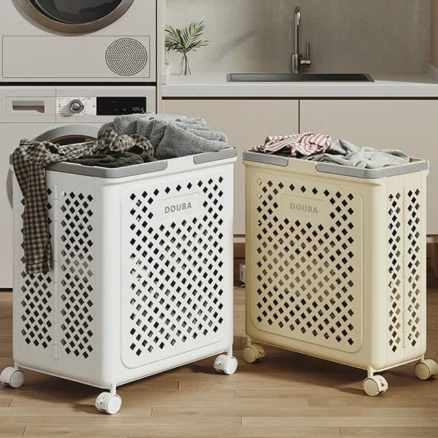 Space Saving Rolling Laundry Basket – Foldable Plastic Clothes Hamper with Wheels for Home