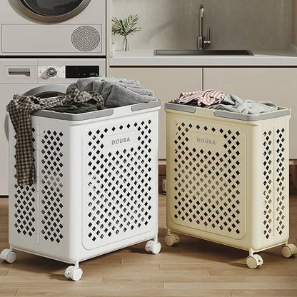 Space Saving Rolling Laundry Basket – Foldable Plastic Clothes Hamper with Wheels for Home
