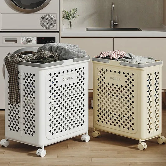 Space Saving Rolling Laundry Basket – Foldable Plastic Clothes Hamper with Wheels for Home