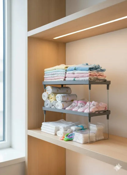 Kitchen Cabinet Shelf – Stackable Foldable Storage Rack