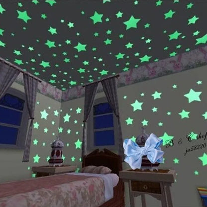 3D Glow Star Wall Stickers – 100PCS Luminous Ceiling Decor